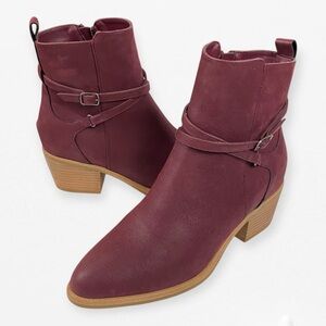 Women's MIA suede-like Heel Pointed Toe Booties Burgundy Ankle Boots 10